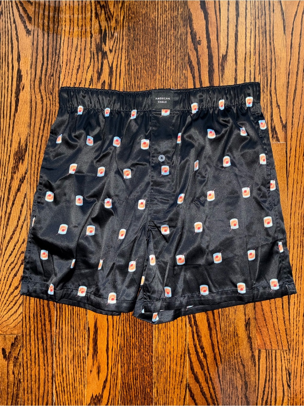 American Eagle Outfitters Black Boxer Shorts with Small Orange Accent Print